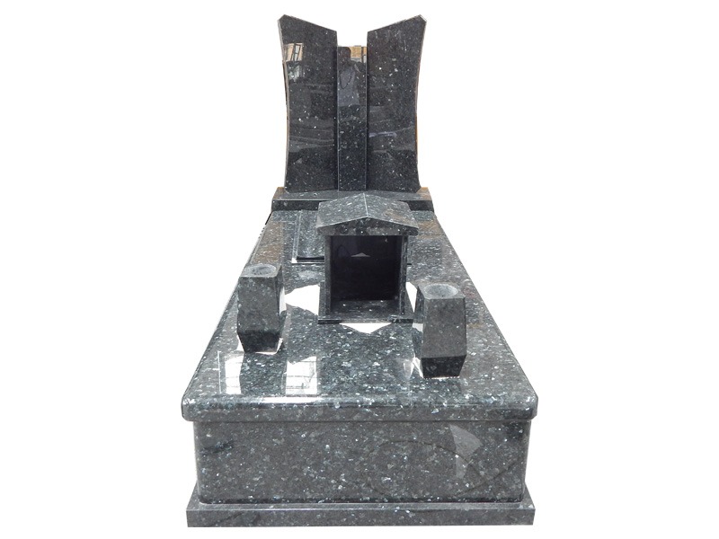 Australian Style Blue Pearl Granite Headstones With Double Vase And Bible