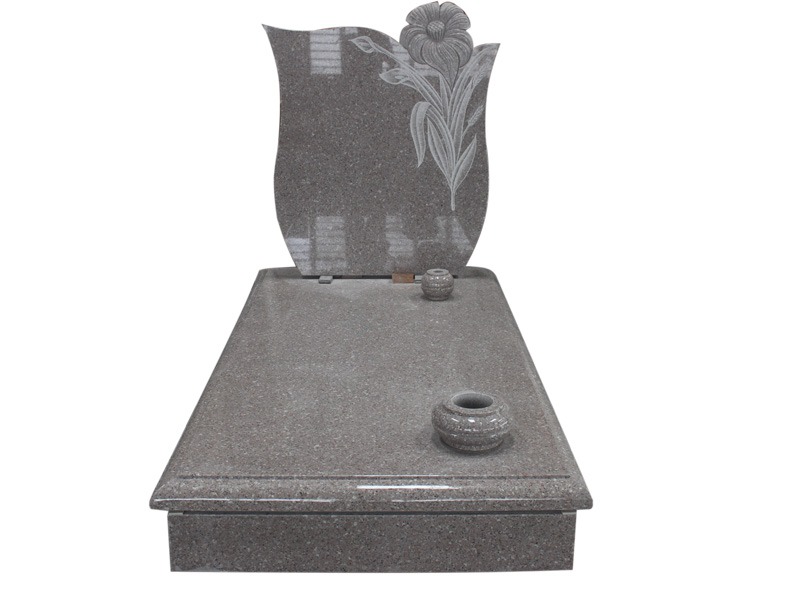 Beautiful Pink Granite Headstone With Carved Sunflower