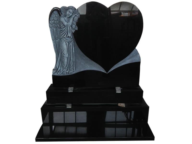 Angel And Heart Headstone With Black Granite