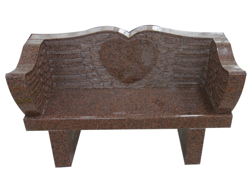 Balmoral Red Granite Memorial Bench With Carved Heart And Wings