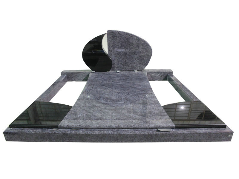 Bahama Blue Granite Tombstone With Tear Drop Shaped Design