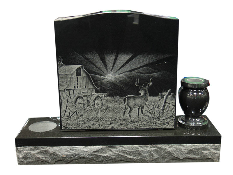 Black Granite Memorial Etching Deer Designs