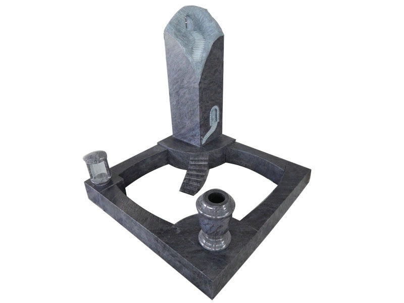 Customize Bahama Blue Granite Headstones With Lamp And Vase
