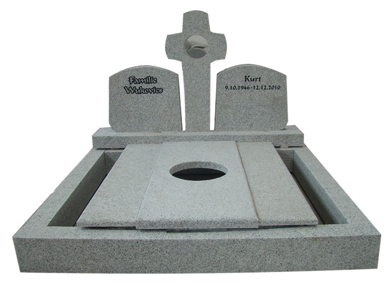 White G603 Granite Tombstone With Cross For Family Graves