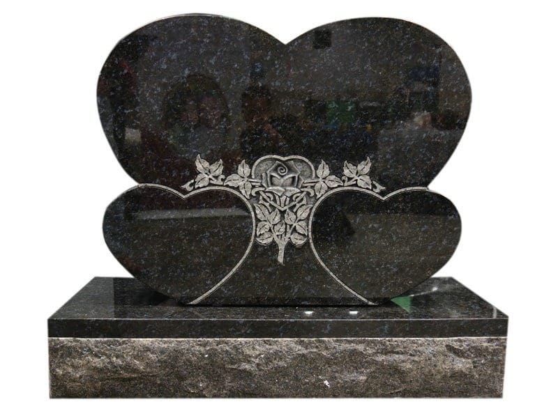 Double Heart Shaped Headstones With Carved Rose