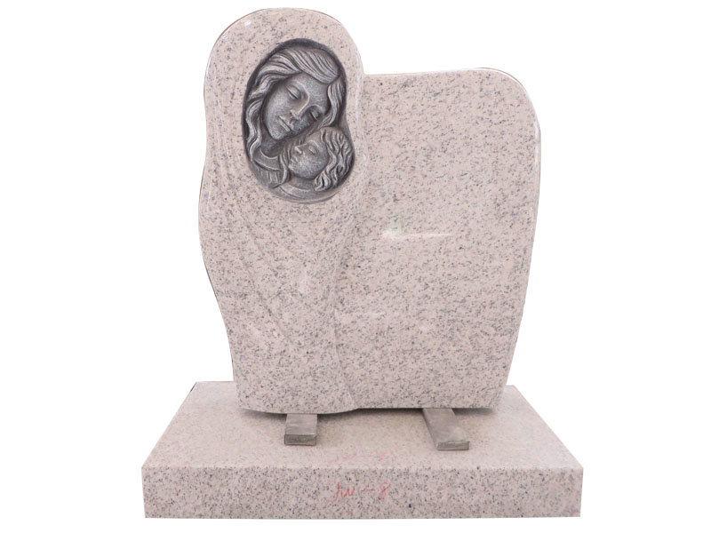 Carved Holy Mary And Baby Jesus Memorial In White Granite