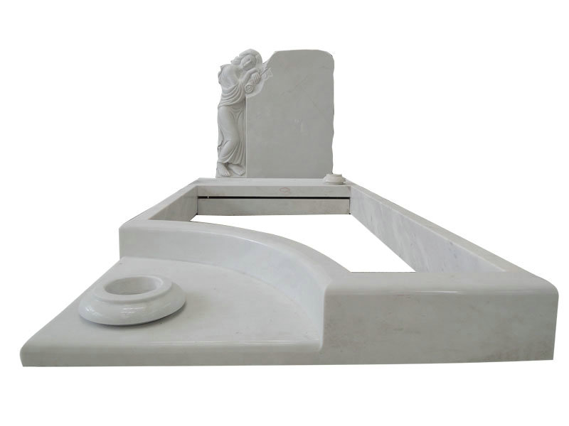 White Marble Headstone With Angel Engraving