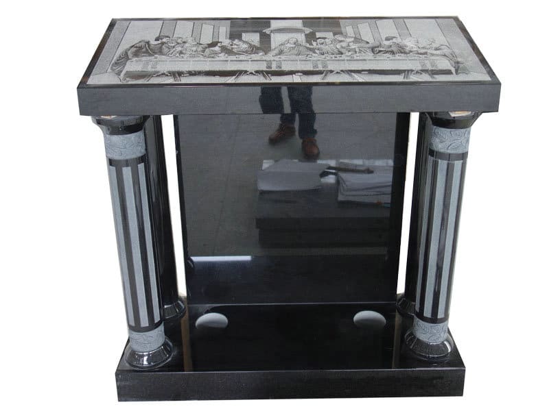 Customize Laser Etching Black Granite Headstone With Fluted Columns