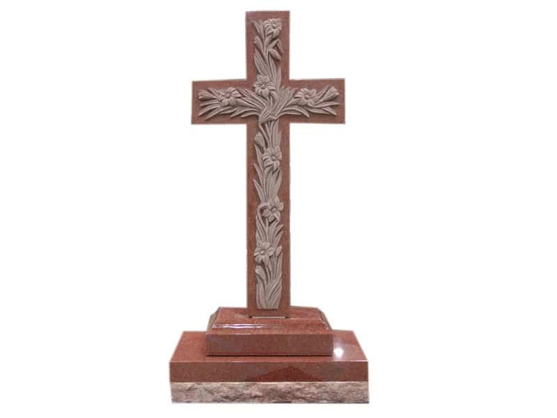  Carved Lily Red Granite Cross Headstones