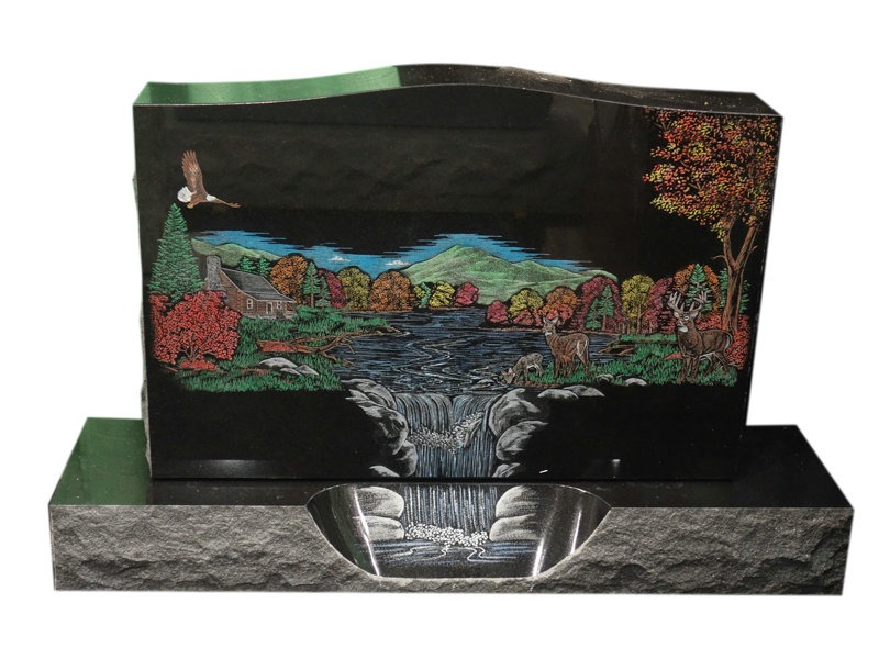 Beautiful Customize Black Granite Laser Etched Headstones With Deer