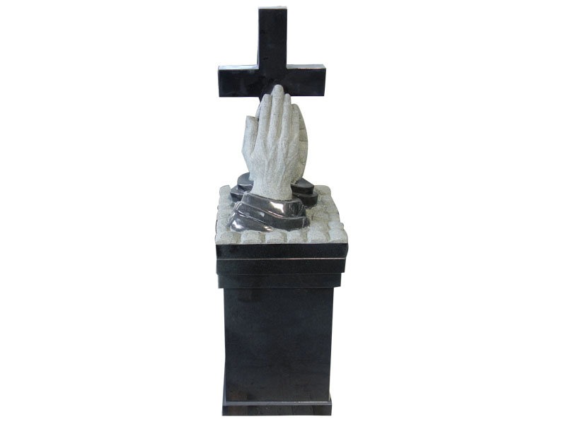 Black Granite Cross Headstones For Graves With Blessed Hands