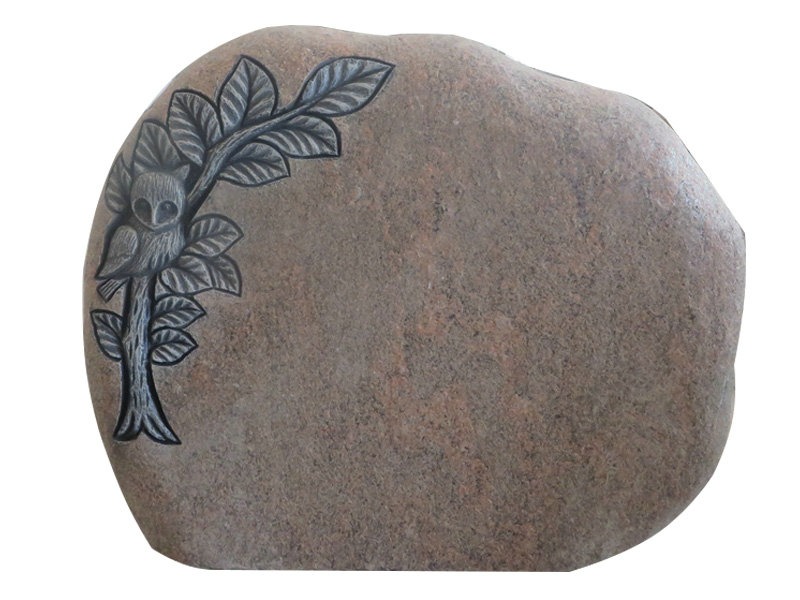 Carved Owl Basalt Flat Marker Headstones Design