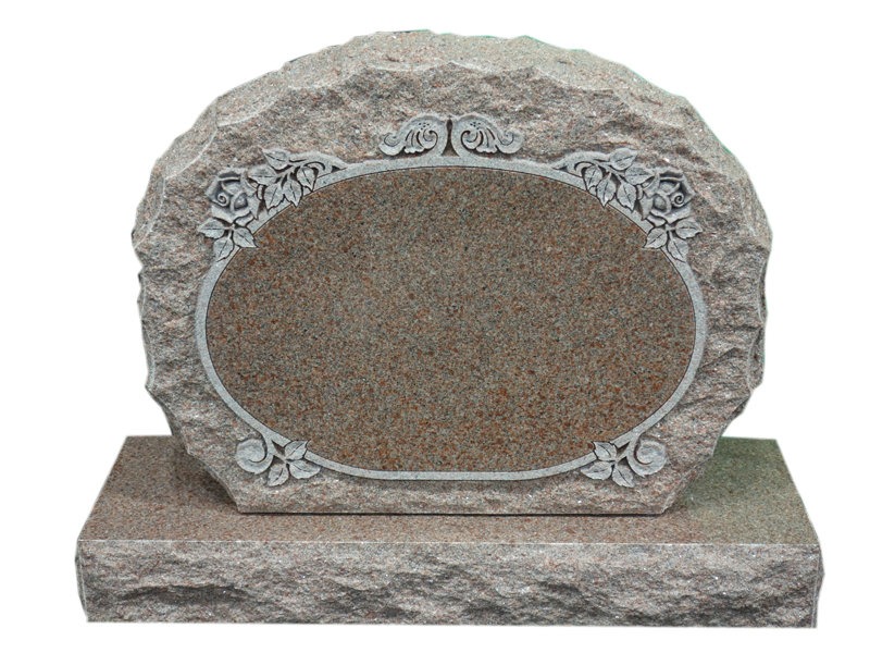 Red Granite Upright Headstones With Roses Design