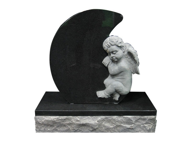 Black Granite Angel Baby Memorial With Teardrop Shape Die