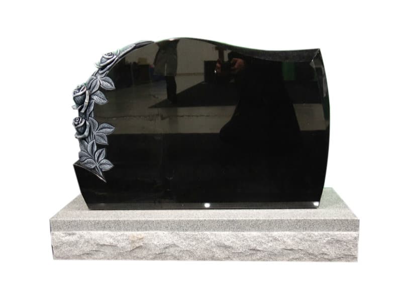 Black Granite Carved Rose On Headstones Design
