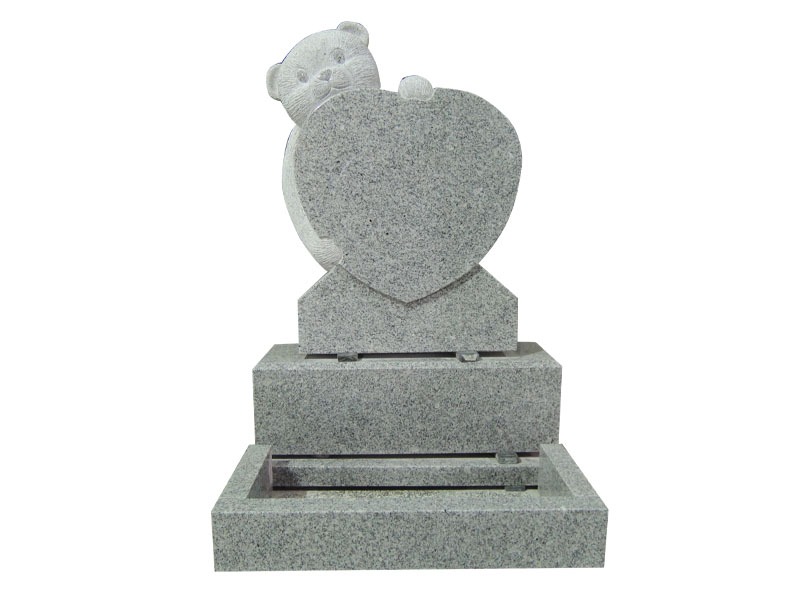  Grey Granite Teddy Bear Headstone With Hold Heart