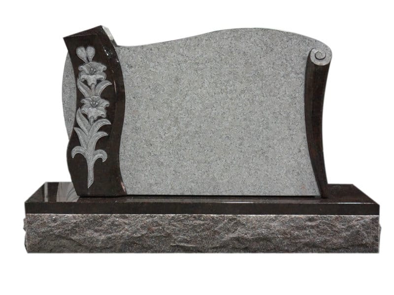 Hand Carved Lily Headstone Scroll Shape Design