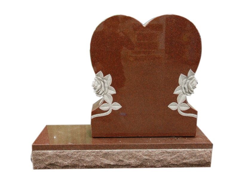 Carved Rose Love Heart Headstones With Red Granite