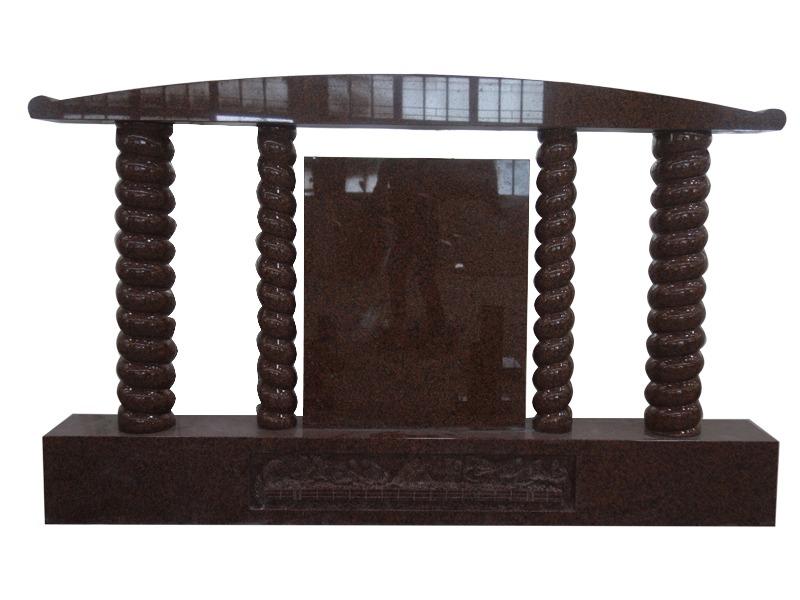 Balmoral Red Granite Headstone With Twisted Pillars Design