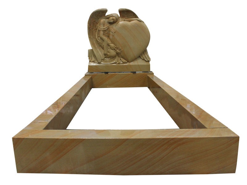 Single Angel Heart Headstone With Wood Sandstone
