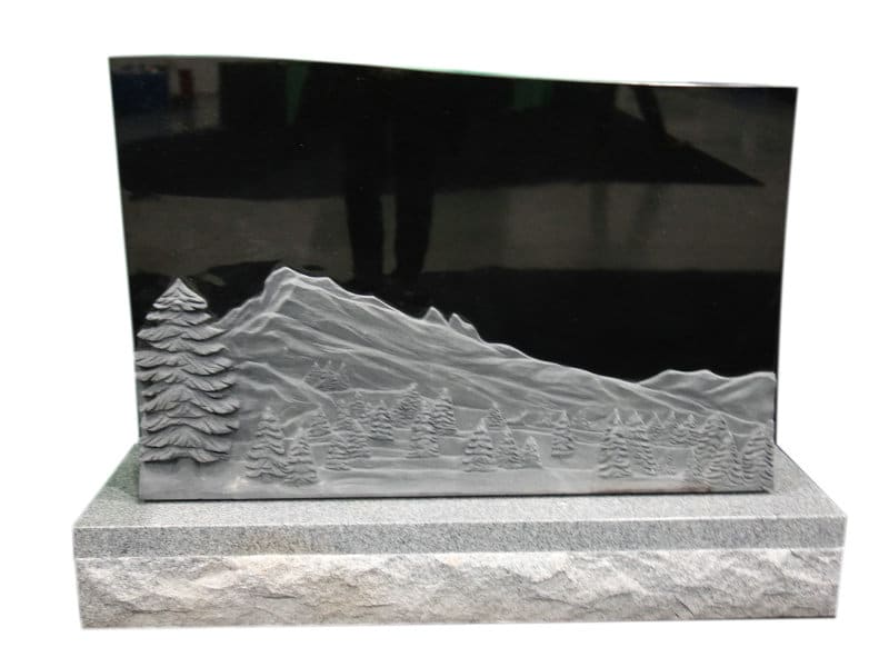 Carved Tree Of Life Headstone With India Black Granite