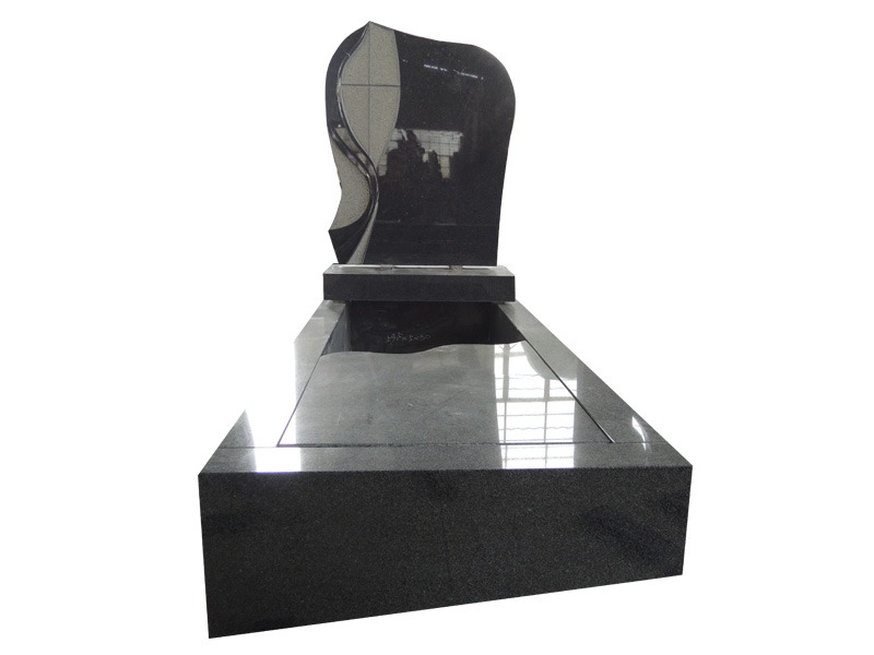 Special Shaped Black Granite Headstone With Sandblasted Design