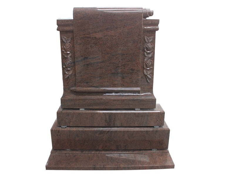 Multicolor Red Carved Rose Memorial With Scroll Design