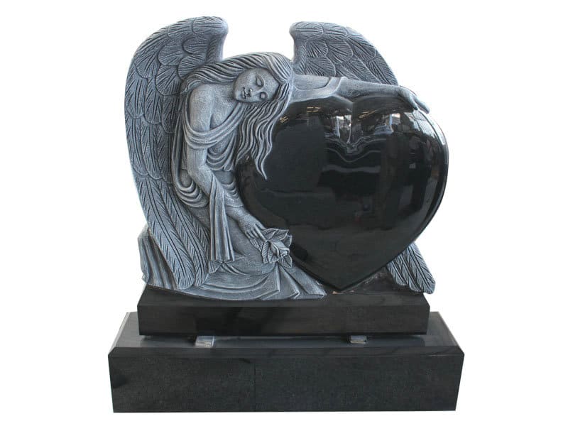 Shanxi Black Granite Angel Monument Holding Polished Heart