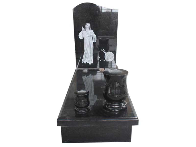 Nice Etching Jesus Memorial Headstones With Black Granite